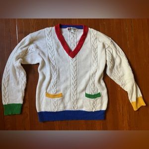 vintage primary colors v neck sweater | M